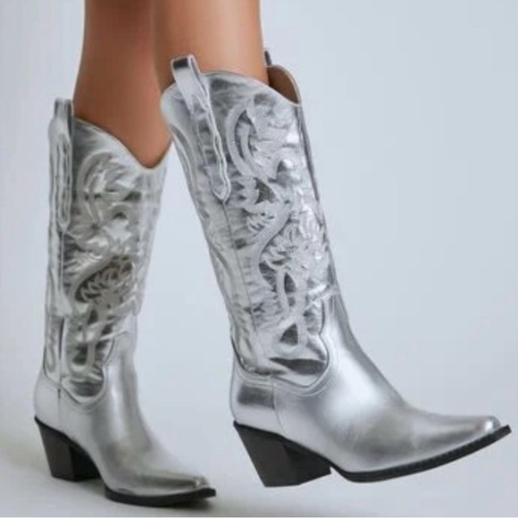Soda Shoes - Silver cowboy boots